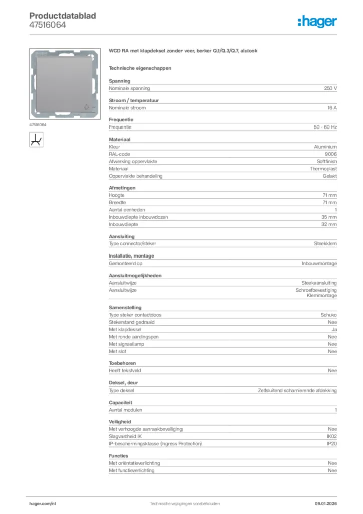 Afbeelding Hager Productdatablad 47516064 | Hager Nederland