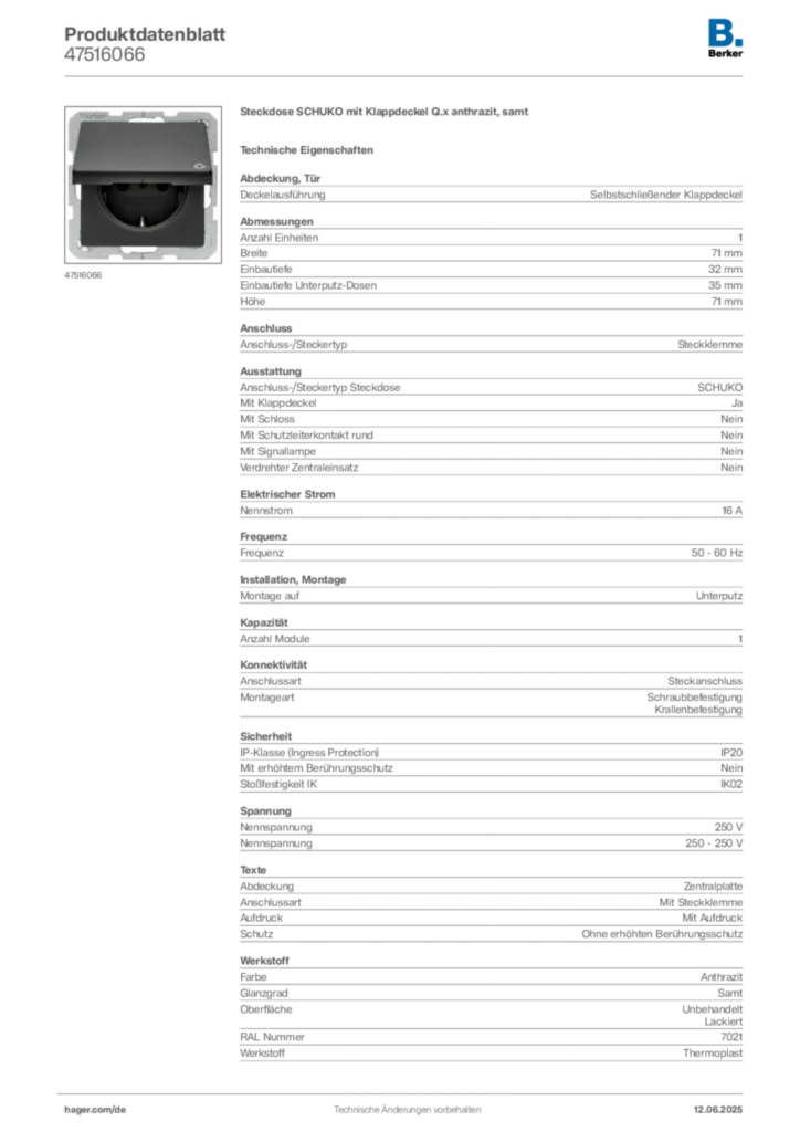 Berker Produktdatenblatt 47516066