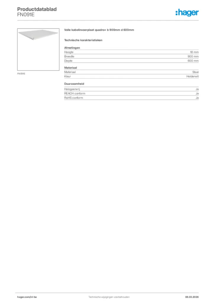 Afbeelding Hager Productdatablad FN091E | Hager Belgium
