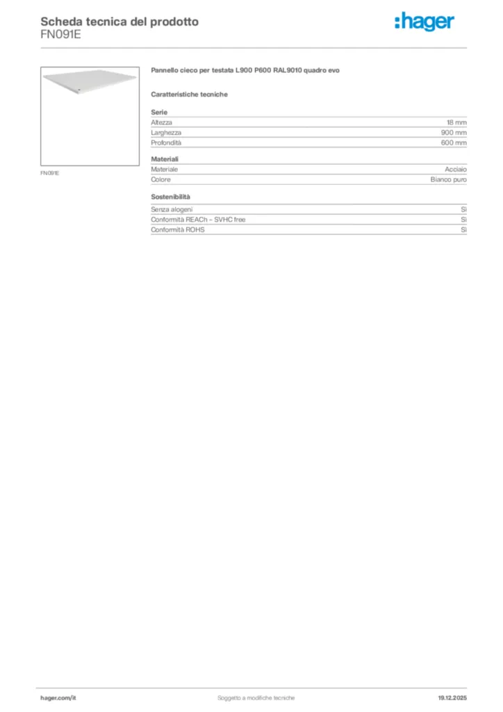 Immagine Hager Scheda tecnica del prodotto FN091E | Hager Italia