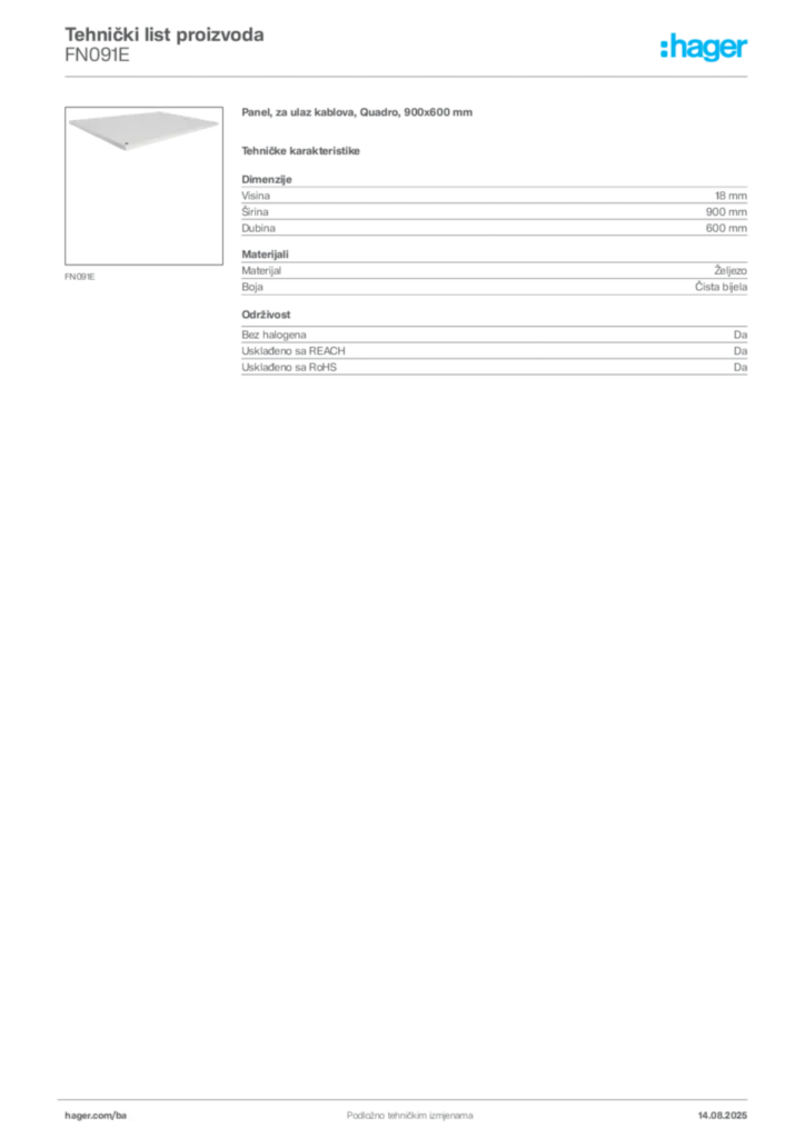 Slika Hager Product data sheet FN091E  | Hager