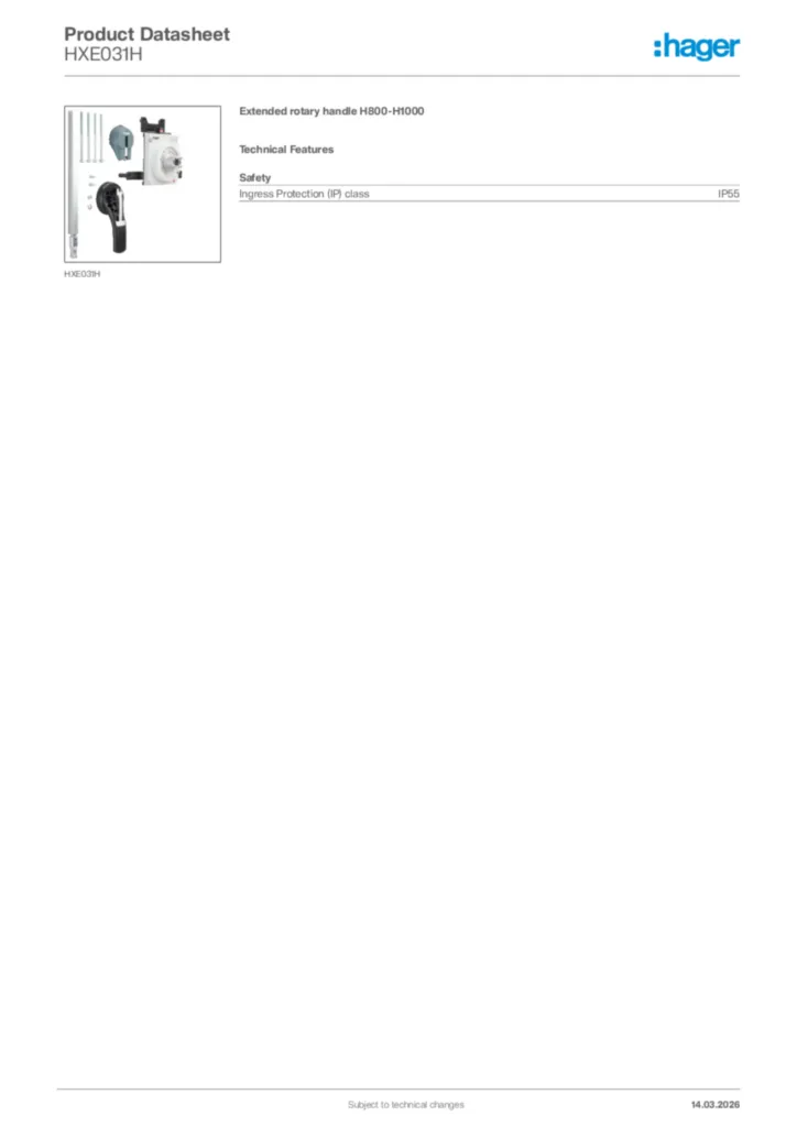 Image Hager Product data sheet HXE031H  | Hager Africa