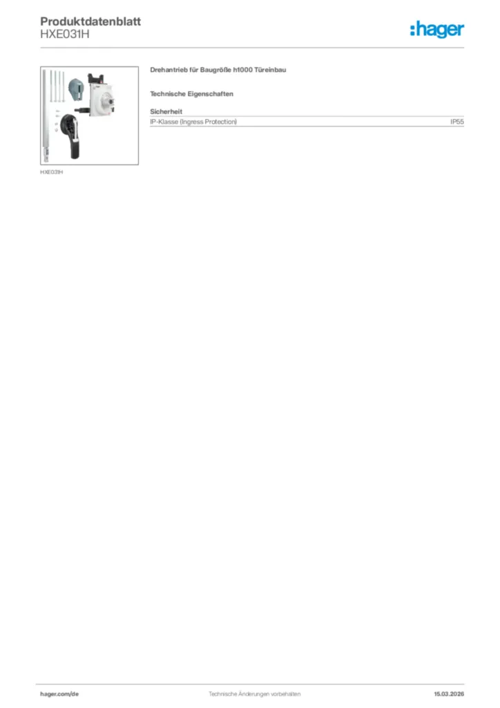 Bild Hager Produktdatenblatt HXE031H | Hager Deutschland