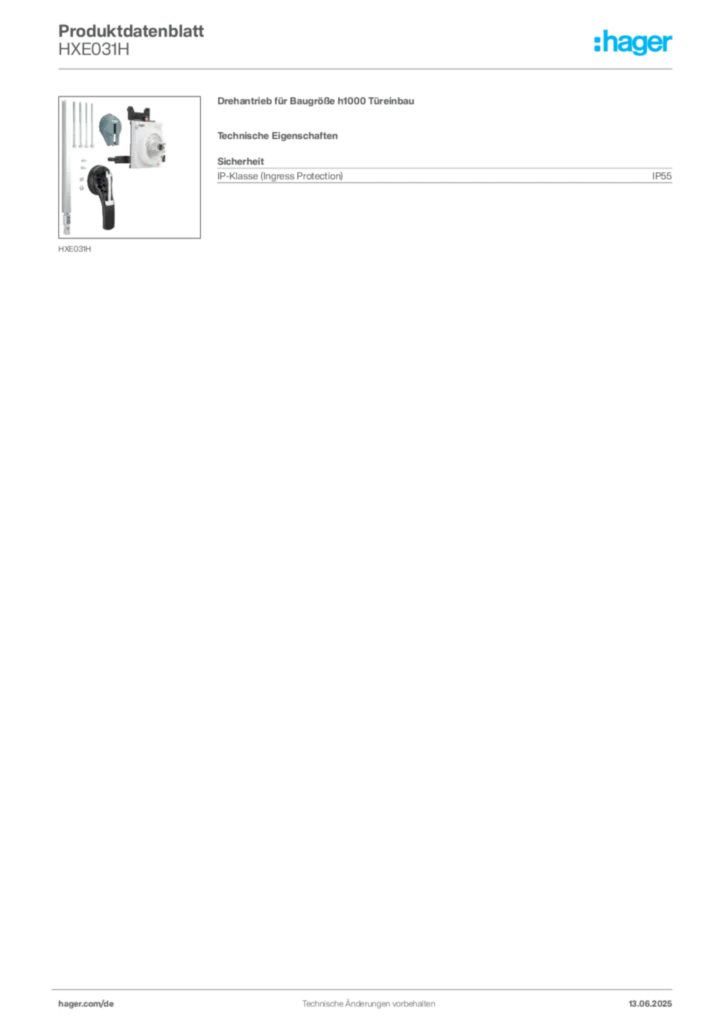 Hager Produktdatenblatt HXE031H