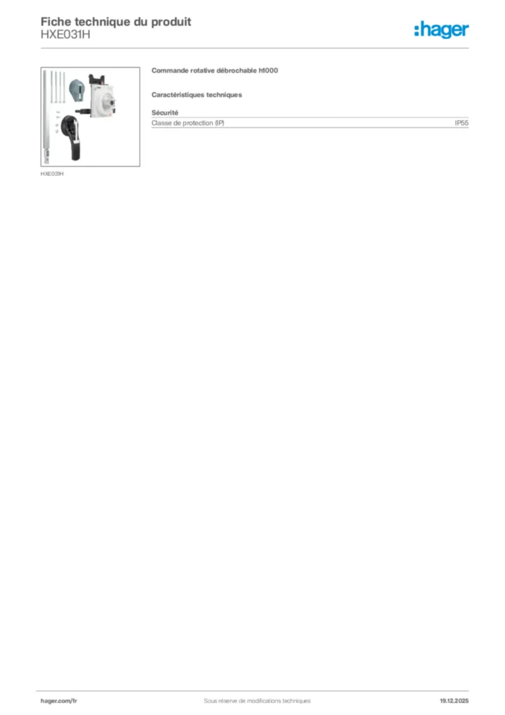 Image Hager Fiche technique du produit HXE031H | Hager France