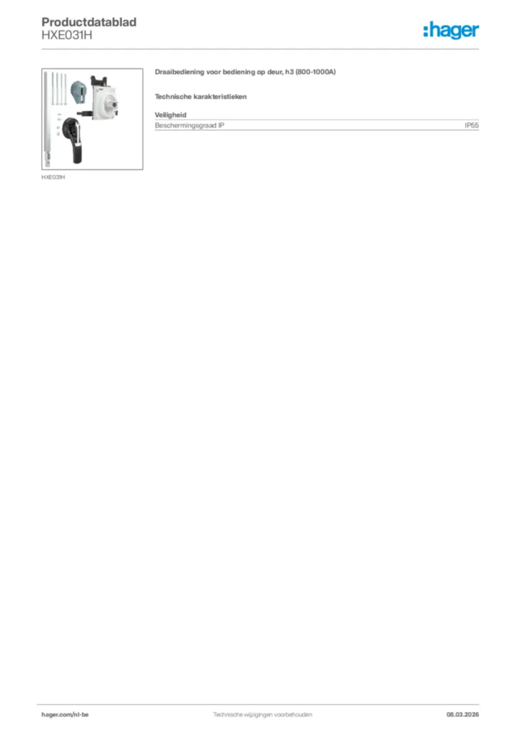 Afbeelding Hager Productdatablad HXE031H | Hager Belgium
