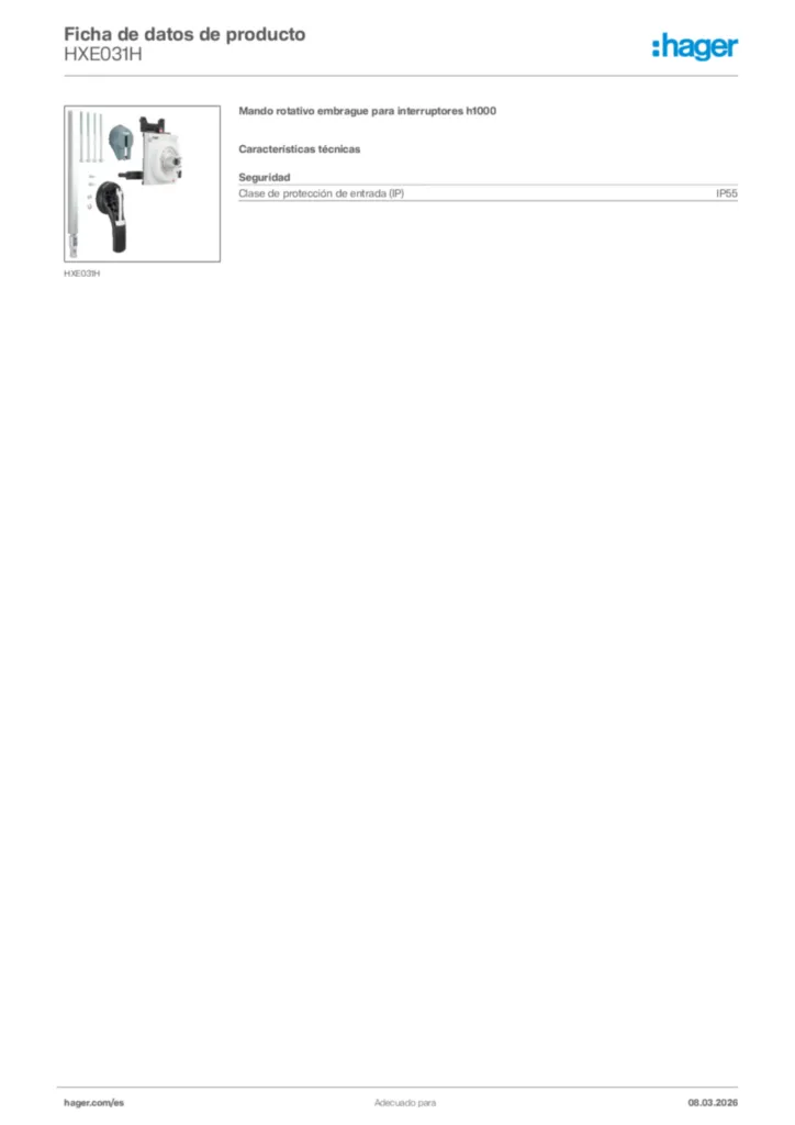 Imagen Hager Ficha de datos de producto HXE031H | Hager España