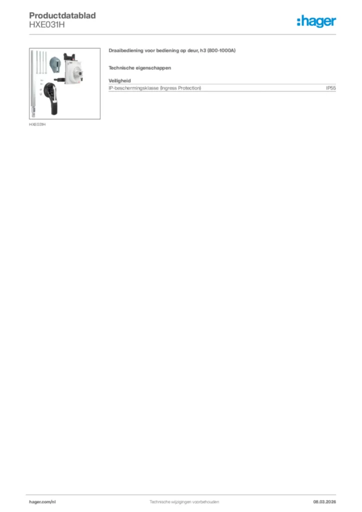 Afbeelding Hager Productdatablad HXE031H | Hager Nederland