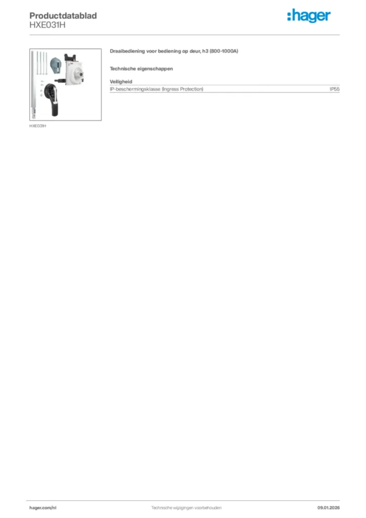 Afbeelding Hager Productdatablad HXE031H | Hager Nederland
