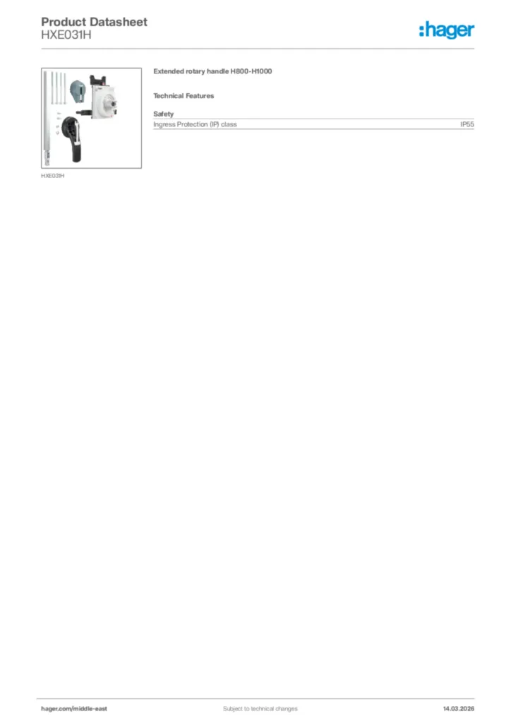 Image Hager Product data sheet HXE031H  | Hager
