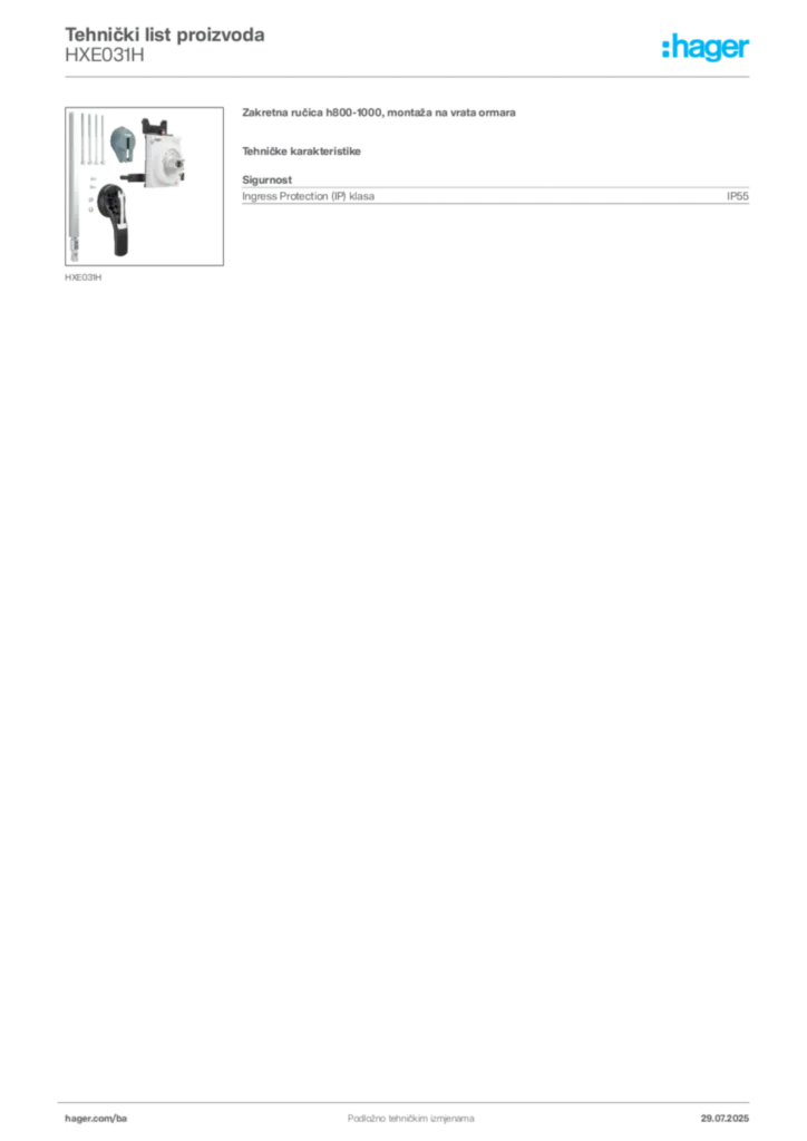 Slika Hager Product data sheet HXE031H  | Hager