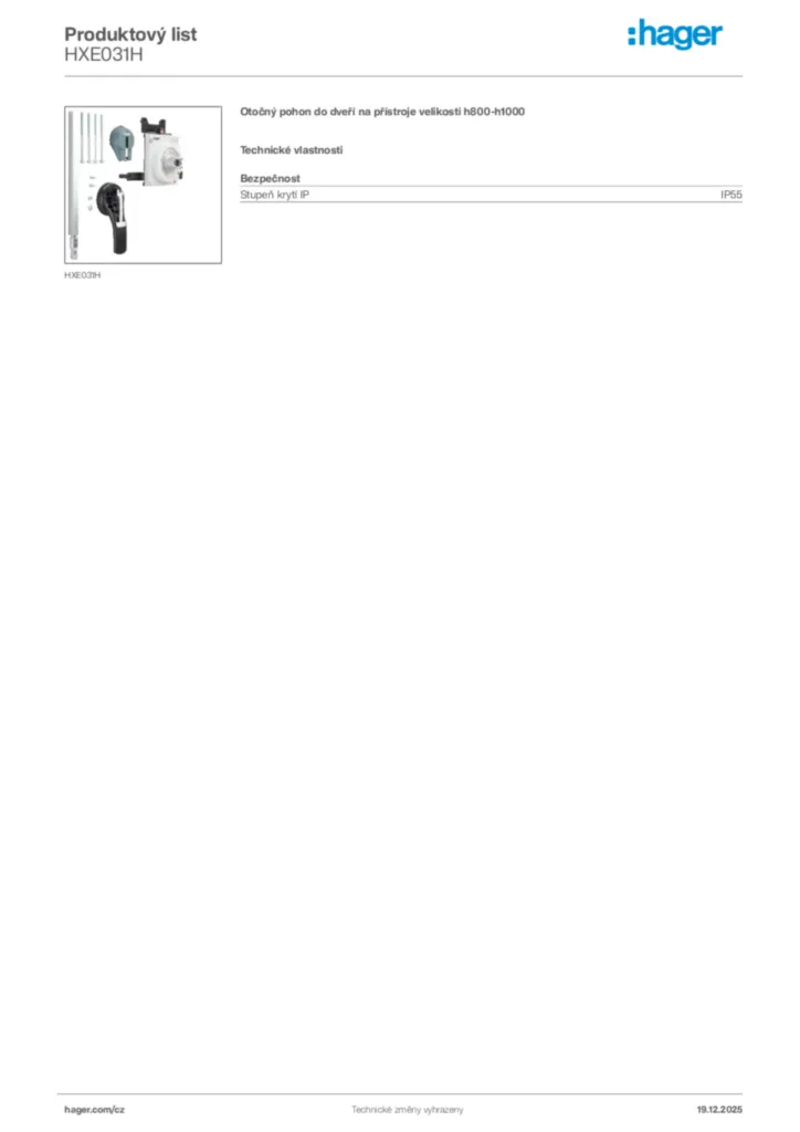 Obrázek Hager Produktový list HXE031H | Hager