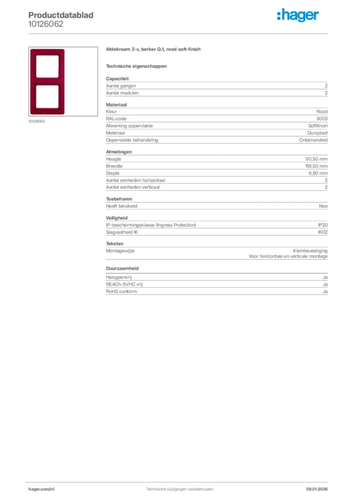 Afbeelding Hager Productdatablad 10126062 | Hager Nederland