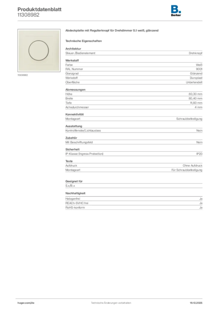 Bild Berker Produktdatenblatt 11308982 | Hager Deutschland