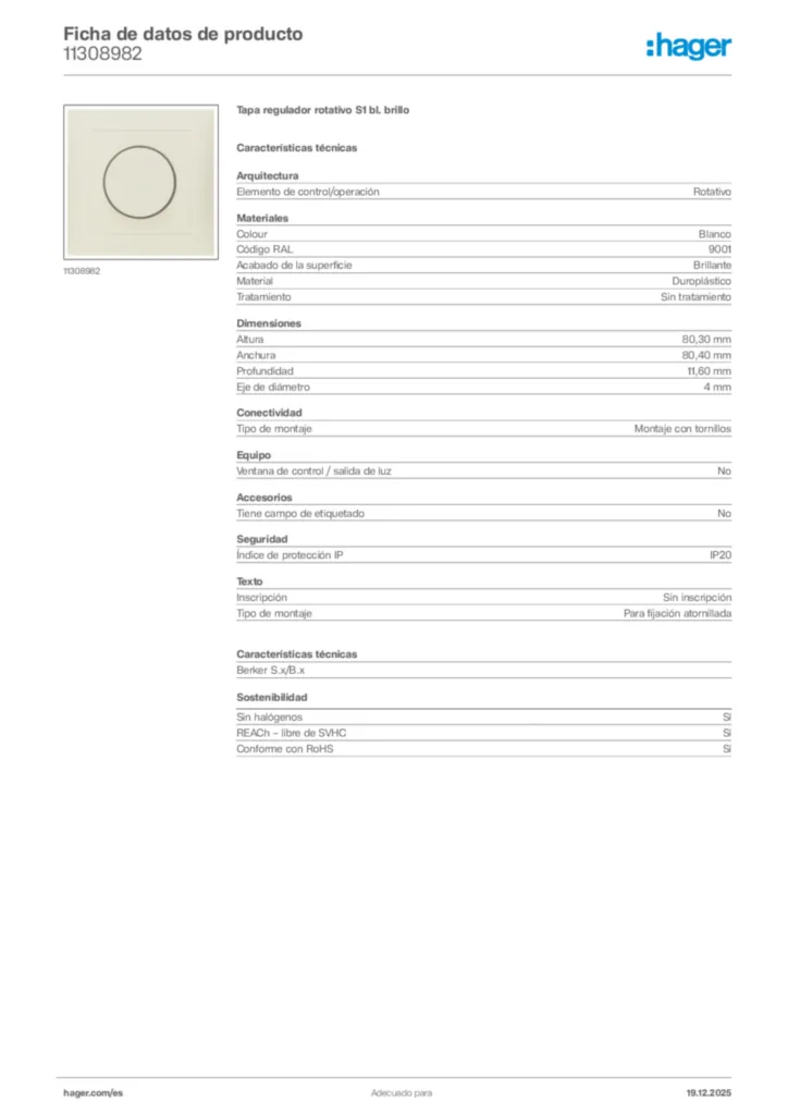 Imagen Hager Ficha de datos de producto 11308982 | Hager España