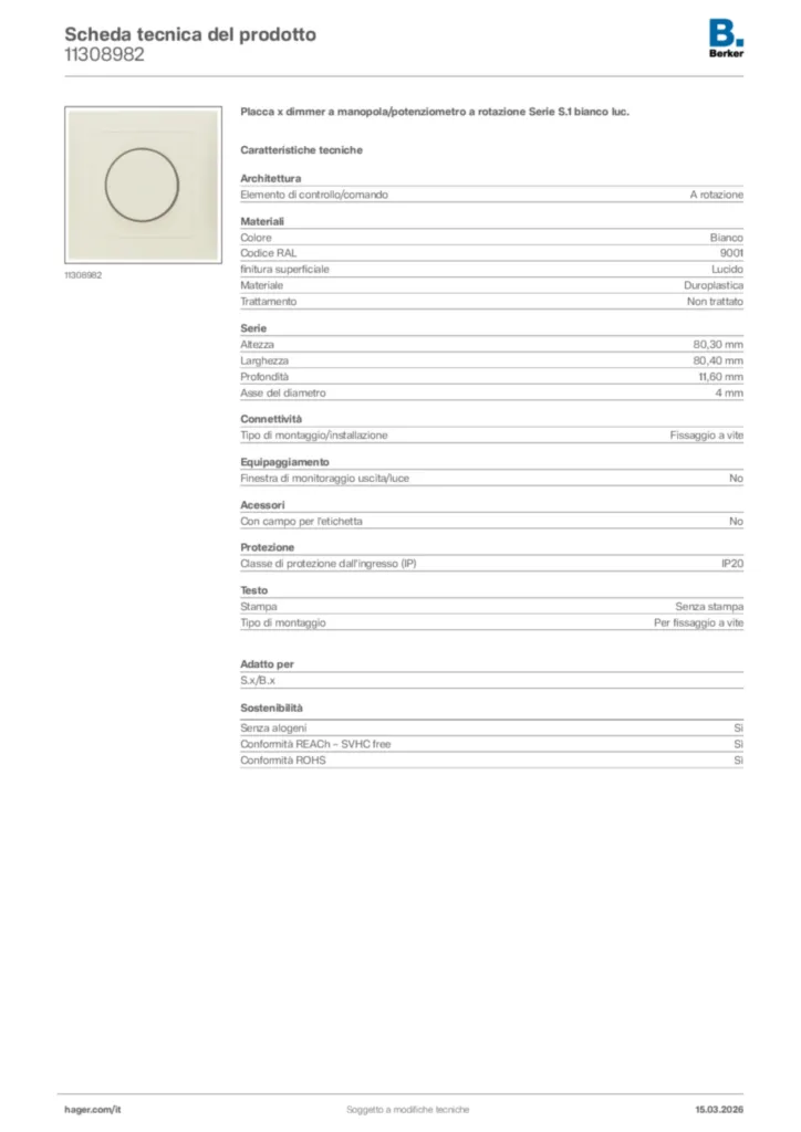 Immagine Berker Scheda tecnica del prodotto 11308982 | Hager Italia