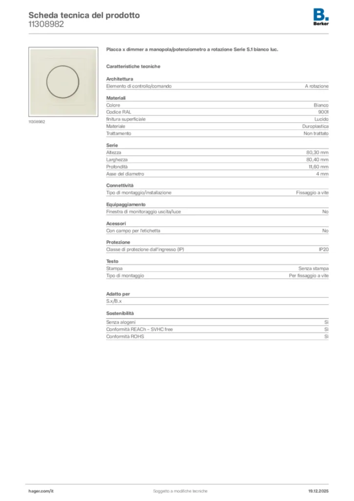 Immagine Berker Scheda tecnica del prodotto 11308982 | Hager Italia