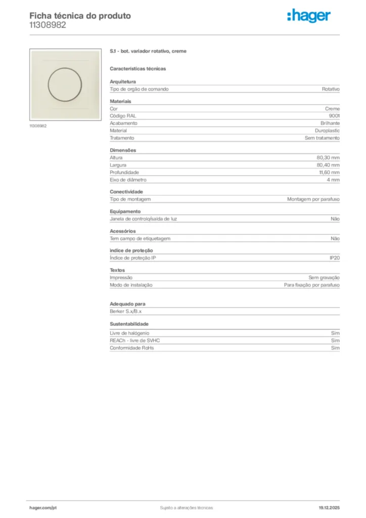 Imagem Hager Ficha técnica do produto 11308982 | Hager Portugal