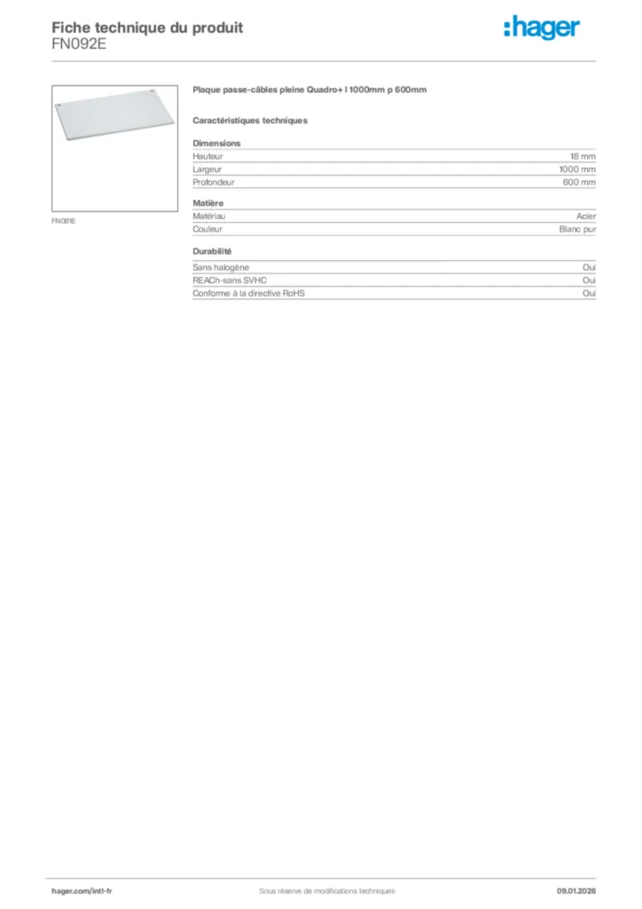 Image Hager Fiche technique du produit FN092E | Hager Afrique