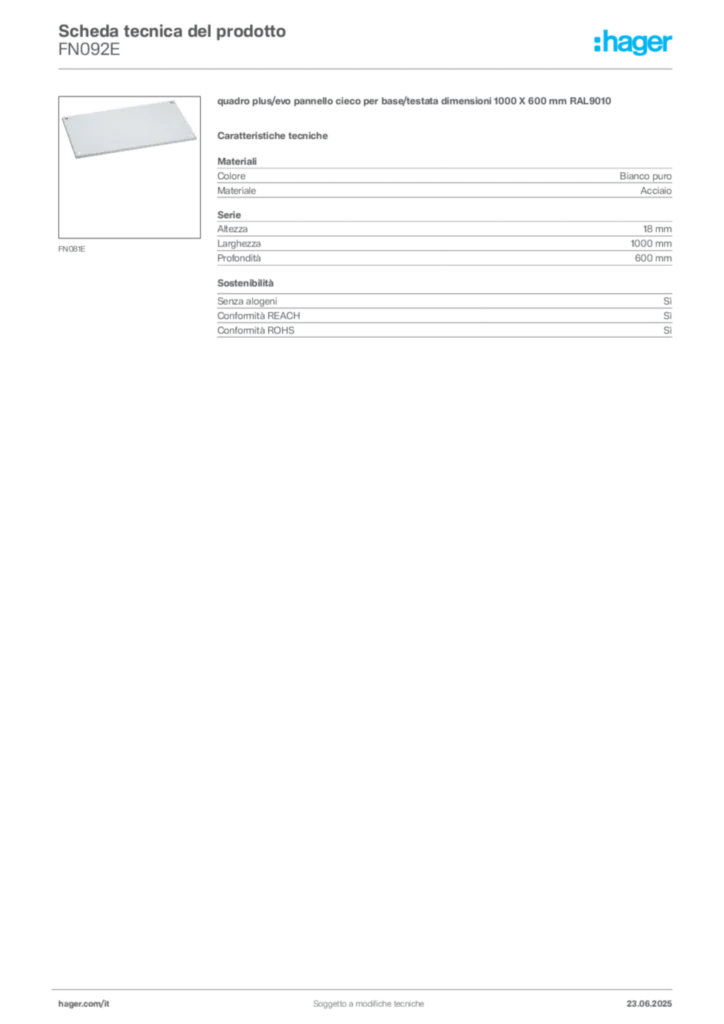 Immagine Hager Scheda tecnica del prodotto FN092E | Hager Italia