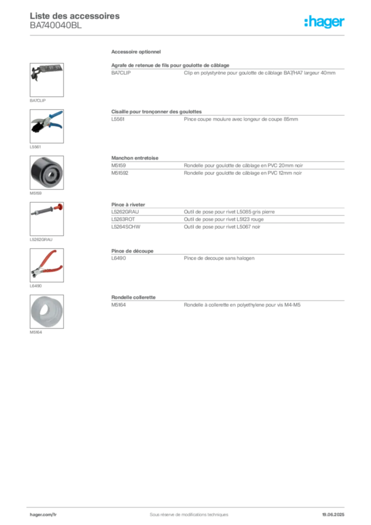 Image Hager Fiche technique du produit BA740040BL | Hager France