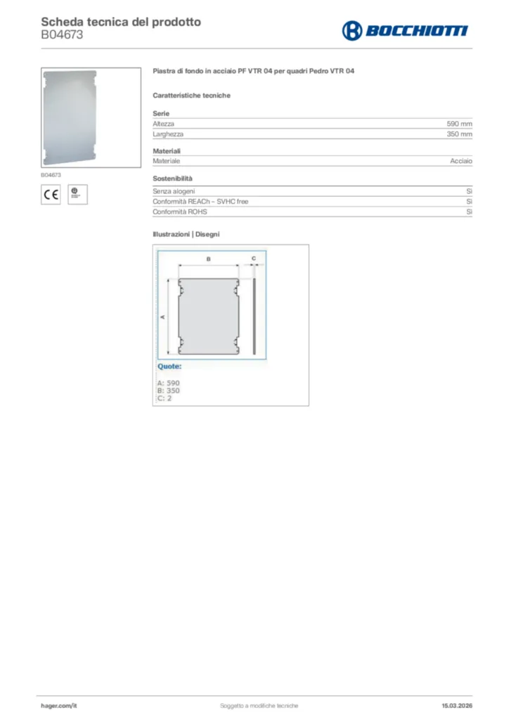 Immagine Bocchiotti Scheda tecnica del prodotto B04673 | Hager Italia