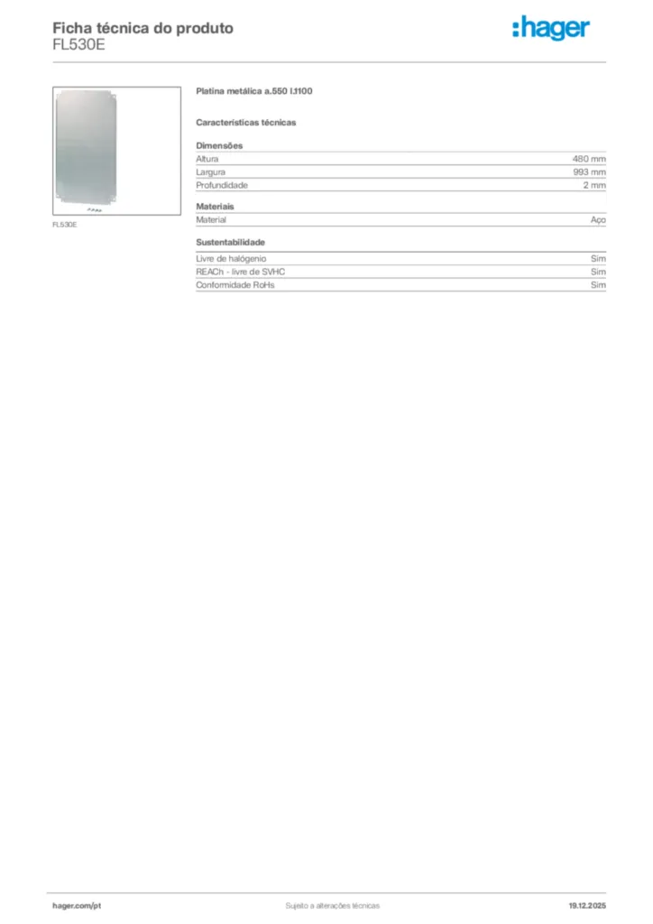 Imagem Hager Ficha técnica do produto FL530E | Hager Portugal