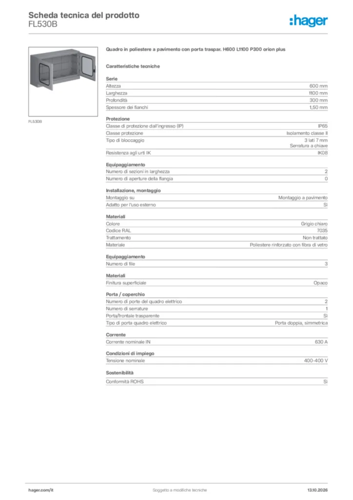 Immagine Hager Scheda tecnica del prodotto FL530B | Hager Italia