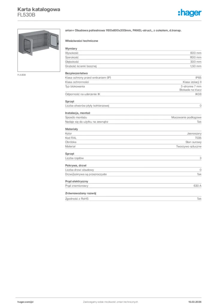 Zdjęcie Hager Karta katalogowa FL530B | Hager Polska