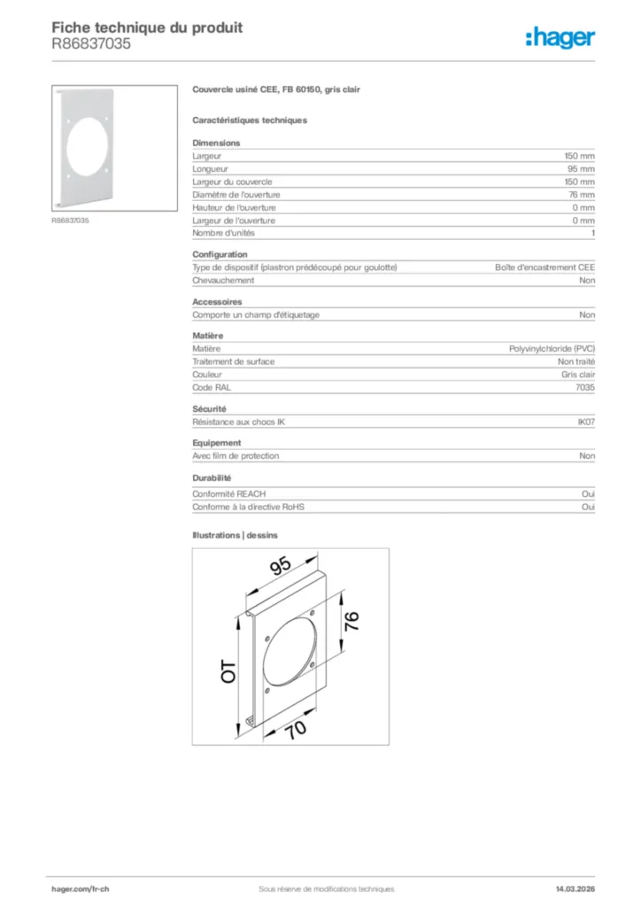 Image Hager Fiche technique du produit R86837035 | Hager Suisse