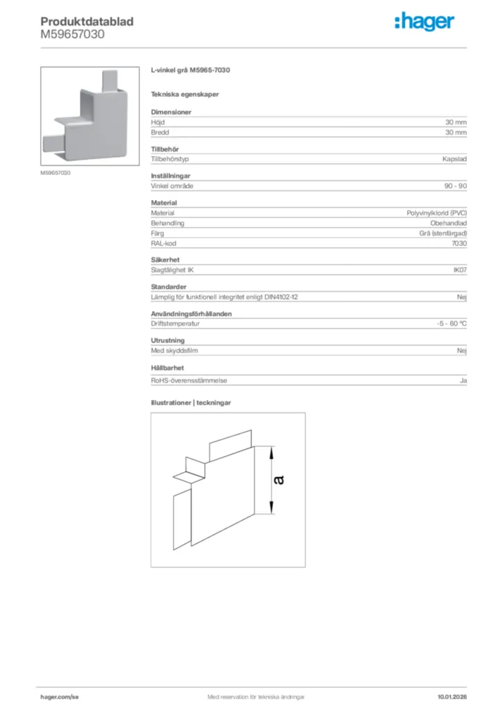 Bild Hager Produktdatablad M59657030 | Hager Sverige