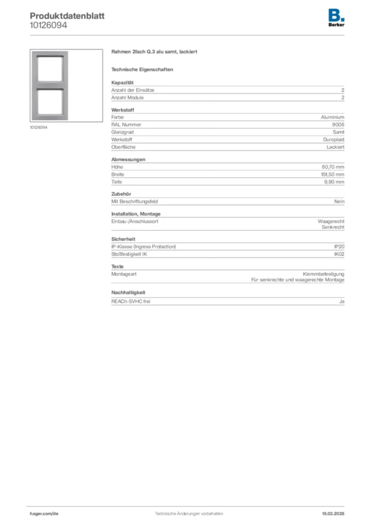 Bild Berker Produktdatenblatt 10126094 | Hager Deutschland