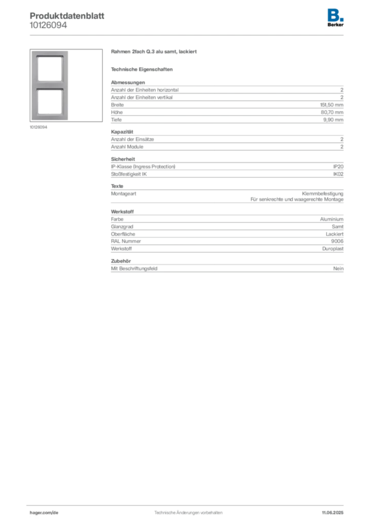 Bild Berker Produktdatenblatt 10126094 | Hager Deutschland