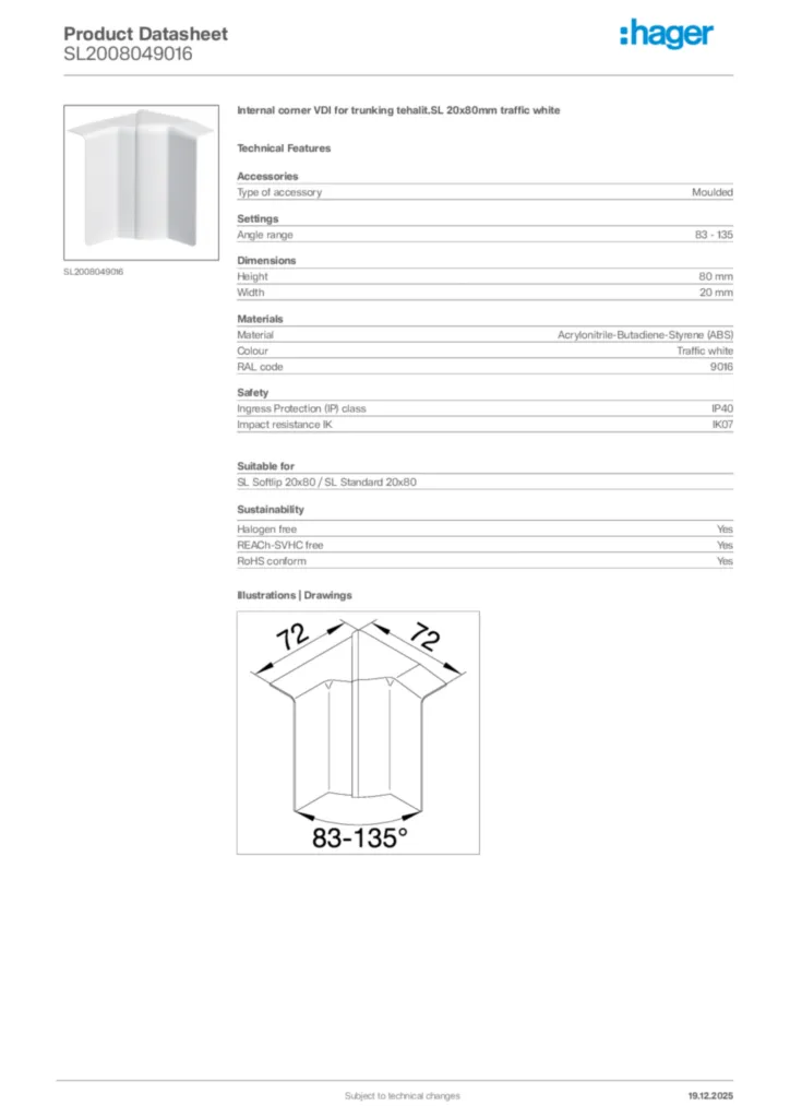 Image Hager Product data sheet SL2008049016  | Hager Africa