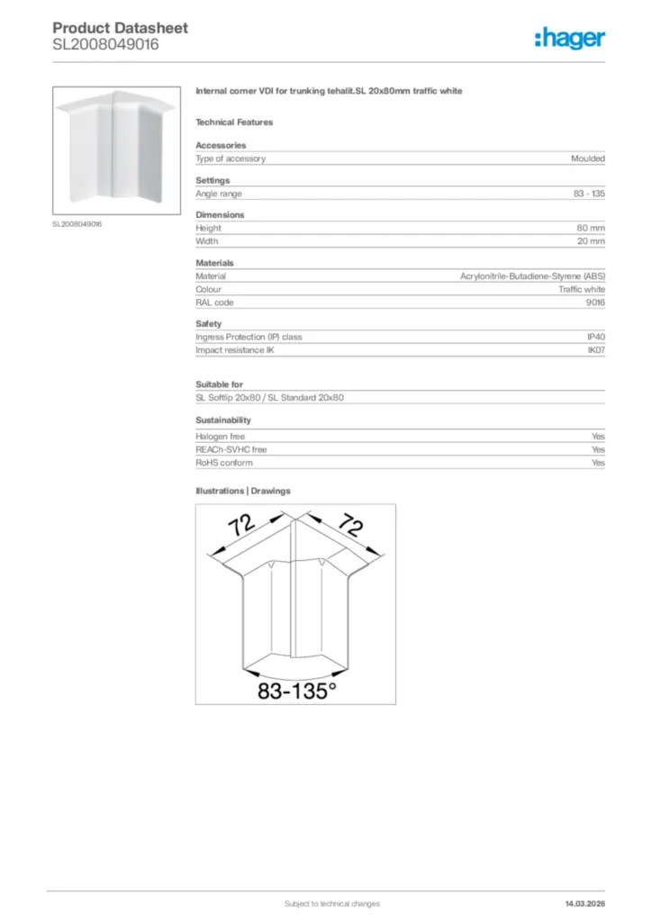 Image Hager Product data sheet SL2008049016  | Hager Africa
