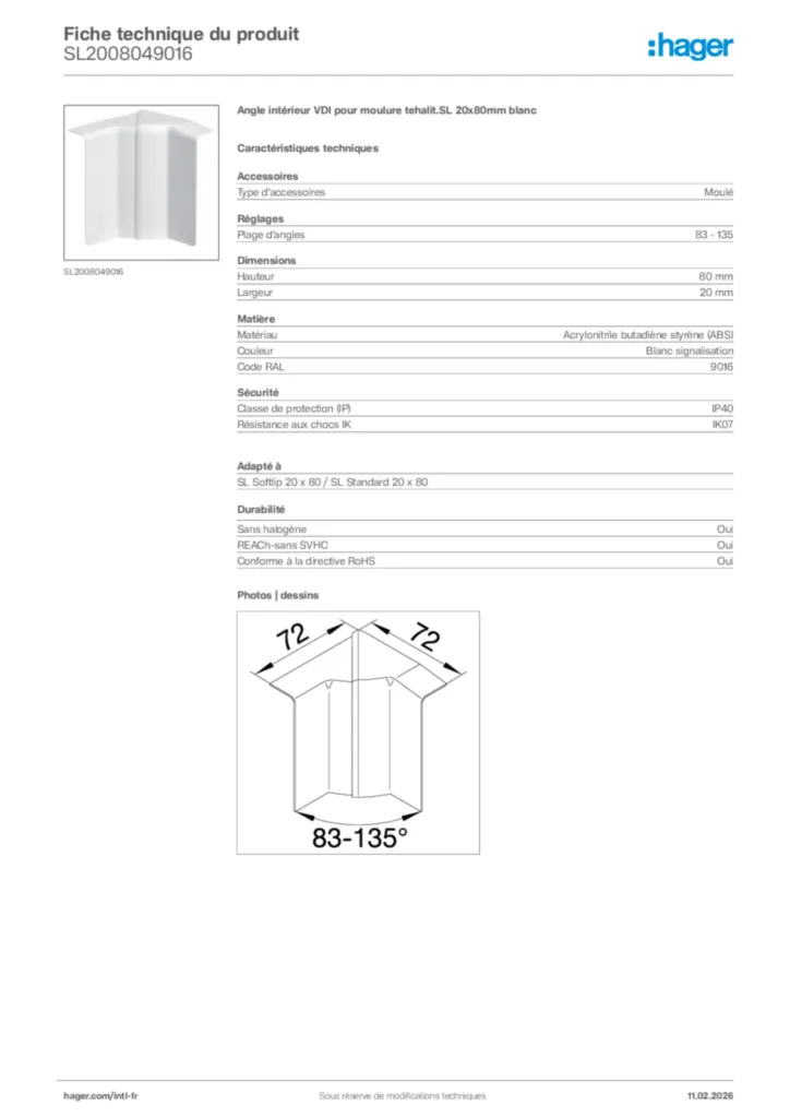 Image Hager Fiche technique du produit SL2008049016 | Hager Afrique