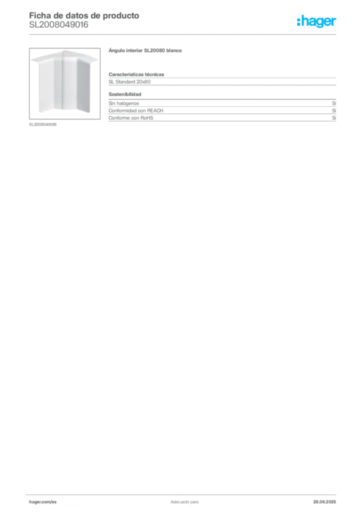 Imagen Hager Ficha de datos de producto SL2008049016 | Hager España