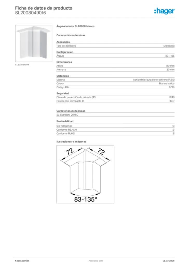 Imagen Hager Ficha de datos de producto SL2008049016 | Hager España