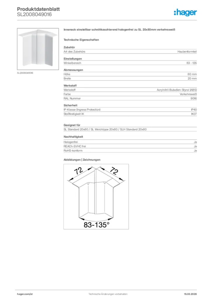 Bild Hager Produktdatenblatt SL2008049016 | Hager Deutschland