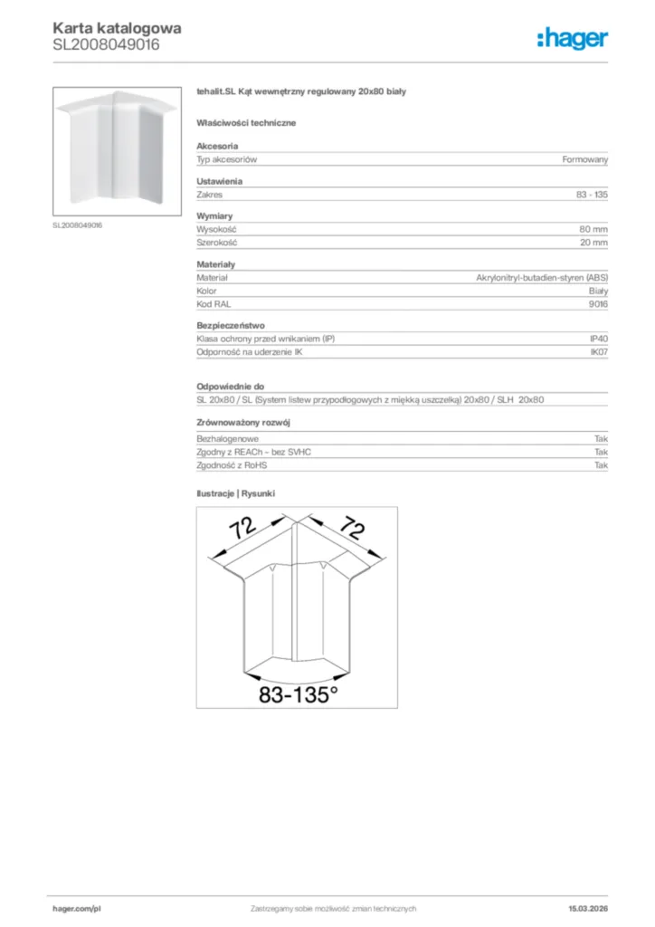 Zdjęcie Hager Karta katalogowa SL2008049016 | Hager Polska
