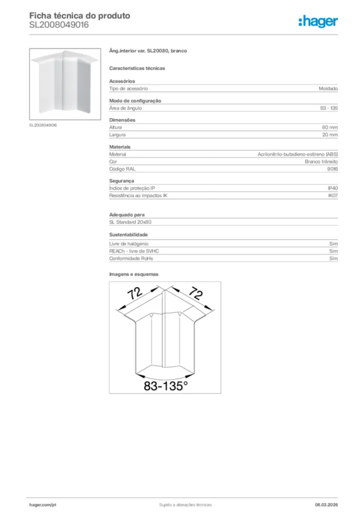 Imagem Hager Ficha técnica do produto SL2008049016 | Hager Portugal