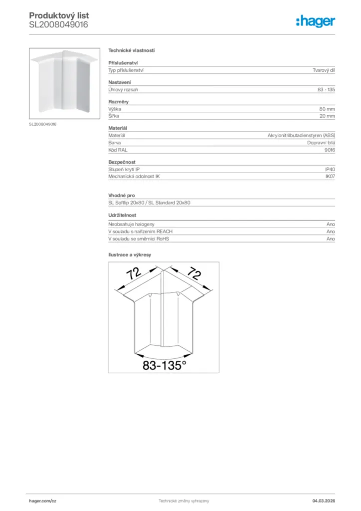 Obrázek Hager Product data sheet SL2008049016 | Hager