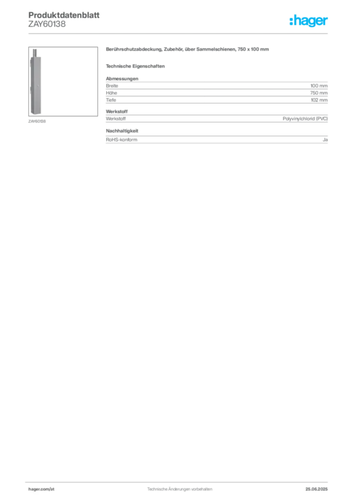 Bild Hager Produktdatenblatt ZAY60138 | Hager Deutschland
