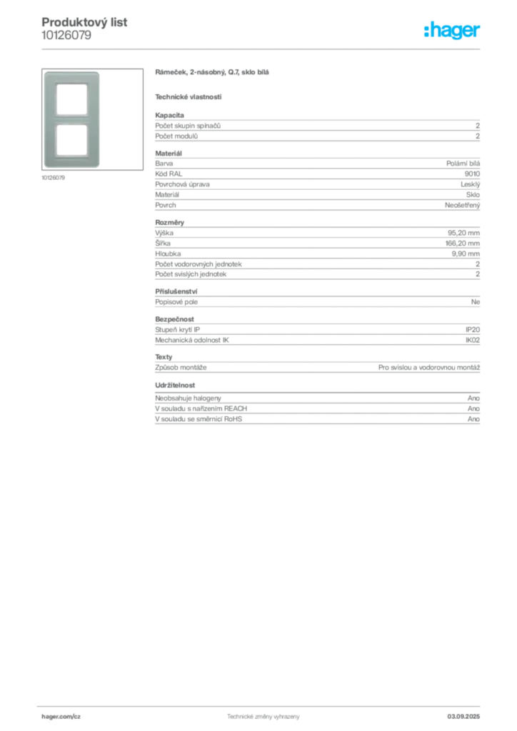 Obrázek Hager Produktový list 10126079 | Hager