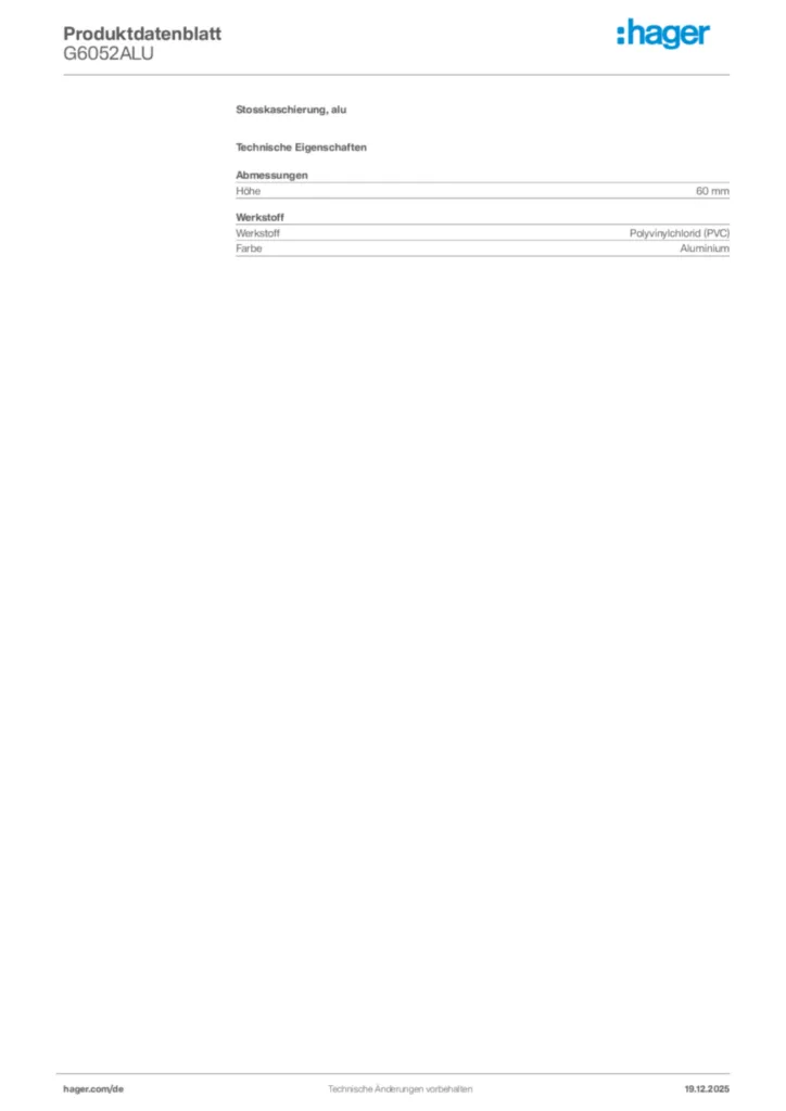 Bild Hager Produktdatenblatt G6052ALU | Hager Deutschland