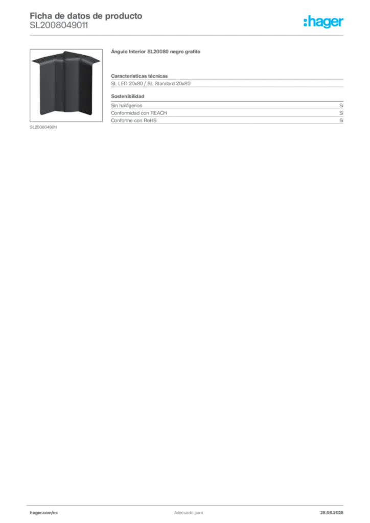 Imagen Hager Ficha de datos de producto SL2008049011 | Hager España