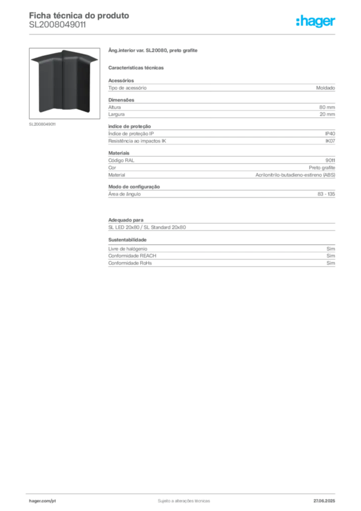 Imagem Hager Ficha técnica do produto SL2008049011 | Hager Portugal