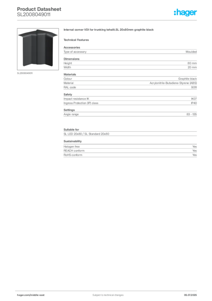 Image Hager Product data sheet SL2008049011  | Hager
