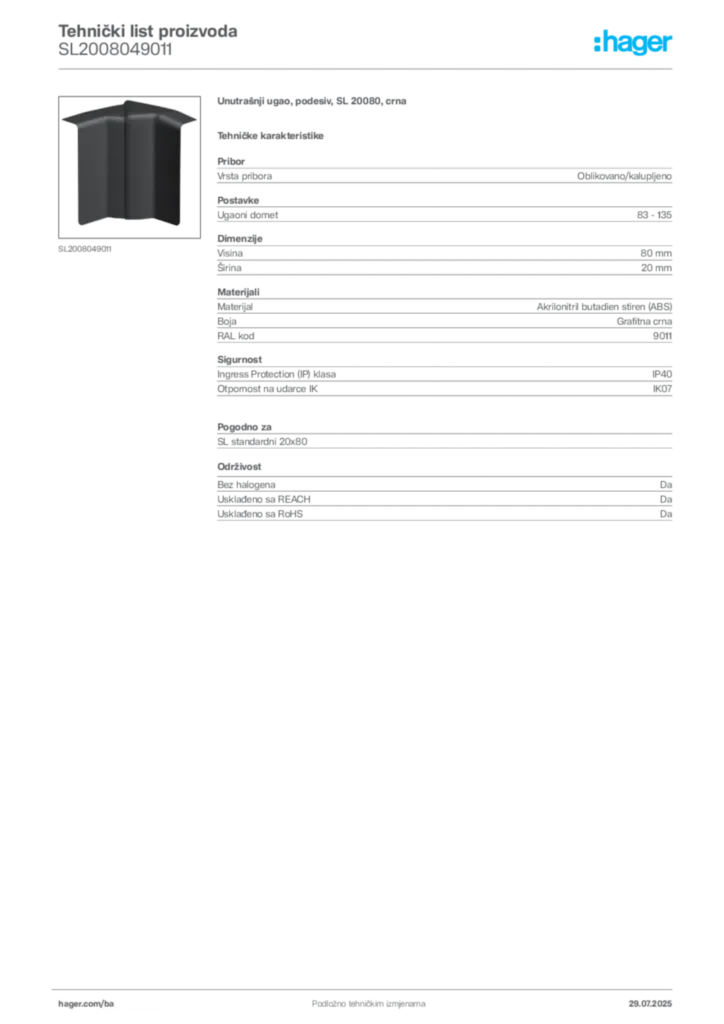 Slika Hager Product data sheet SL2008049011  | Hager
