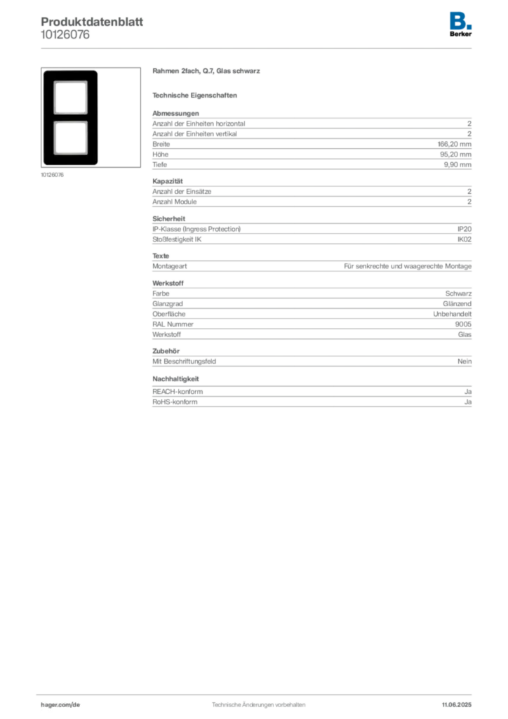 Bild Berker Produktdatenblatt 10126076 | Hager Deutschland
